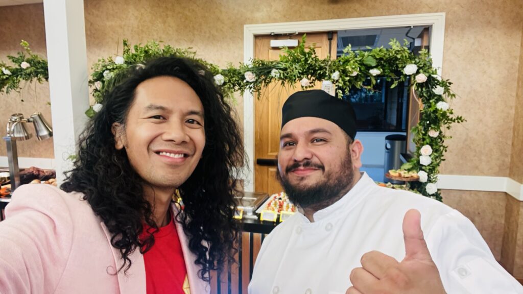 A guest with one of the evening's chefs